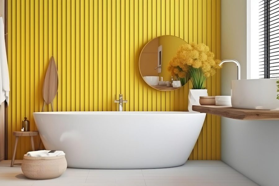 Ванная с жёлтой панелью