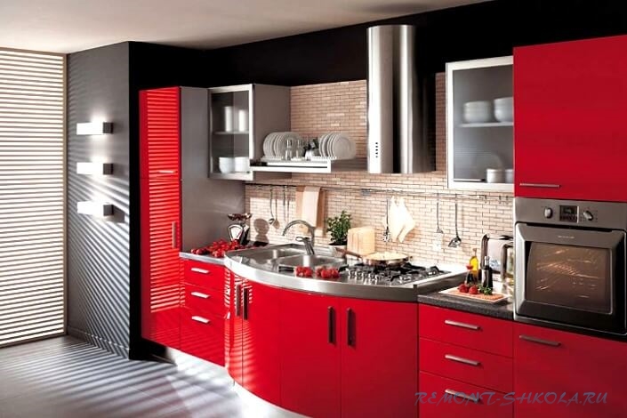 Кухонный гарнитур в красном цвете